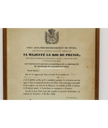 Royalisten Erinnerungsmedaille und Verleihungsurkunde, von 1832, Neuenburg